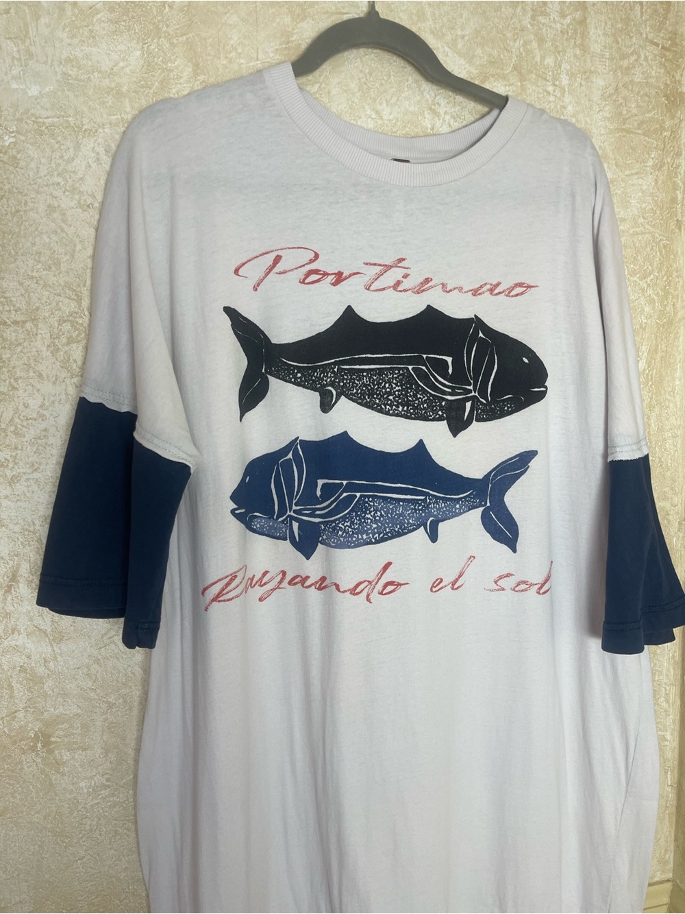 Free People Toro Fish Graphic Tee Midi Dress White Navy Coastal Boho Beach Sz L - Picture 7 of 15